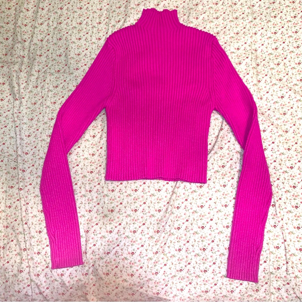 Zara hot pink Barbie turtleneck mockneck crop sweater top